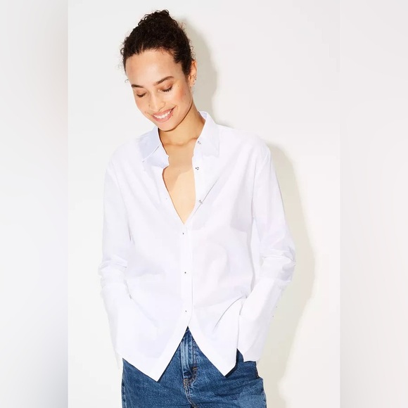 NWOT Misha Nonoo Minimalist Husband Shirt Linen White Oversized Silver Studs XS - Picture 1 of 15